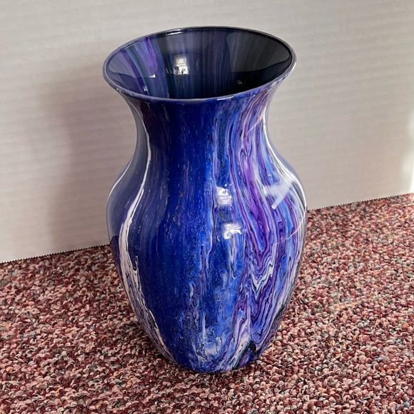 Multi-Color Pour Painted Glass Vase with Resin Topcoat - Handmade - Picture 4 of 10